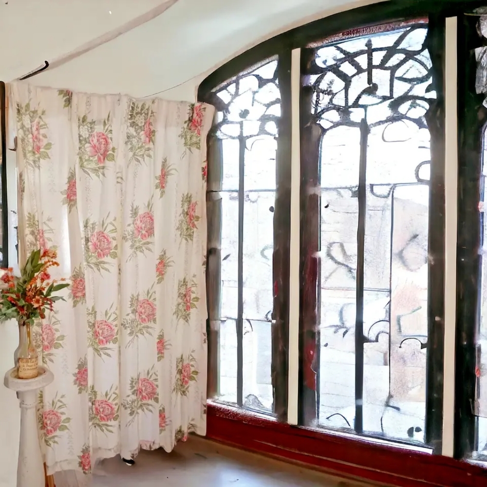 Vintage Mcm Flower Curtains Peony Pinch Pleat 4 Panels Drapes